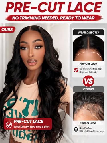 Image of Beauty Forever Easy Put On & Go Glueless Human Hair Wig for Beginners, 7x5 Pre-Cut Lace Front Body Wave Wig, Bye Bye Knots, Pre Plucked, Natural Looking Wig 150% Density Natural Color 20 Inch