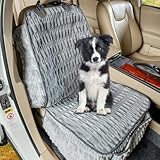 YOVEEKLE Soft Front Seat Dog Cover, Waterproof Dog Car Seat Protector with Side Flaps, Non-Slip Fluffy Flannel with Full Protection for Pets on Captain Seat in Cars SUVs Trucks (Grey, Standard Front)
