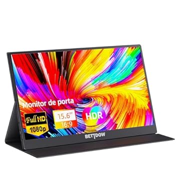Monitor Portatil 15,6'', FHD 1080P 100% SRGB Monitor Portátil Conectado Com USB C Dupla/HDMI, IPS Extensor De Tela para Notebook com VESA e Funda Inteligente magnético, Plug and Play(preto)