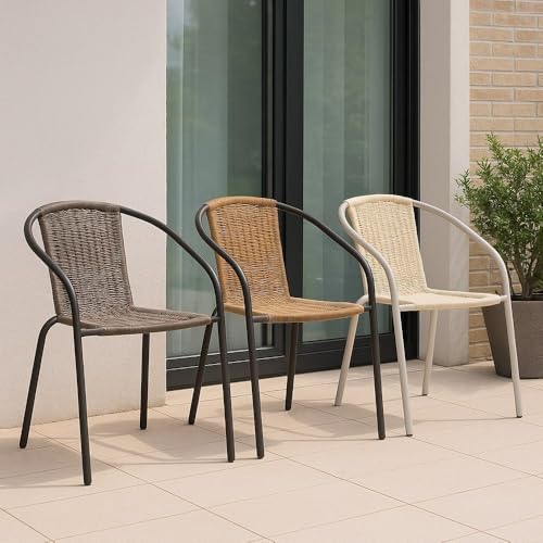 Miniatura 6 de Lolahome Pack 4 Sillas Jardín Exterior Sillon Ratan Natural Y Acero Con Epoxi Anticorrosión Apilables Cómodas Y Resistentes Balcón, Terraza O Jardín Trivia