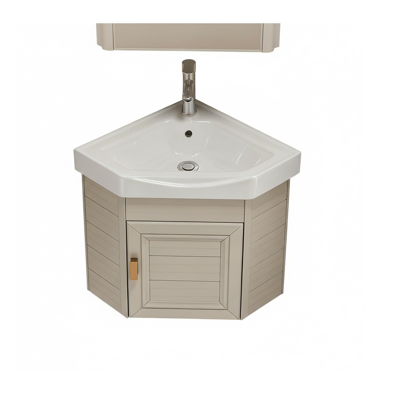 Lavabo esquinero de fácil limpieza con borde delgado y almacenamiento