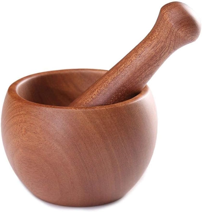 Wooden Mortar and Pestle Set for Kitchen Ingredients - Manual Grinder for Spices and Seasonings - 3.7" Diameter