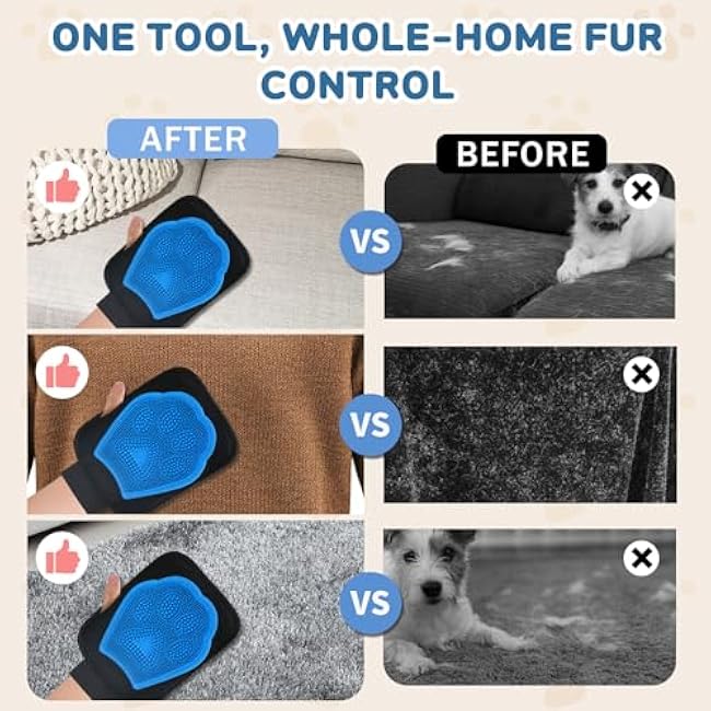 Electrostatic Pet Hair Remover Glove, 2 in 1 Double Sided Pet Hair Removal Glove for Cats & Dogs, Washable Reusable Pet Grooming Glove for Couch, Furniture, Carpet, Car Seat, Curtain (1 PCS)-7kd2tBHv