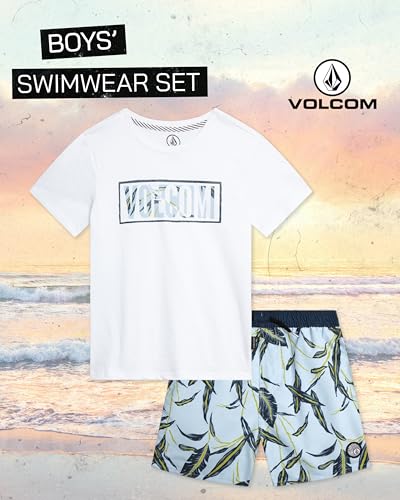 Image of Volcom Baby Boys Swim Set - 2 Piece Short Sleeve Swim Shirt Graphic Tees & Board Shorts - Infant Toddler Little Boys Swimsuit