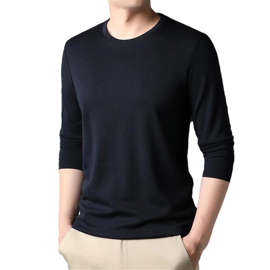 Maglietta da uomo girocollo tinta unita morbida manica lunga top casual fit basic business pullover top