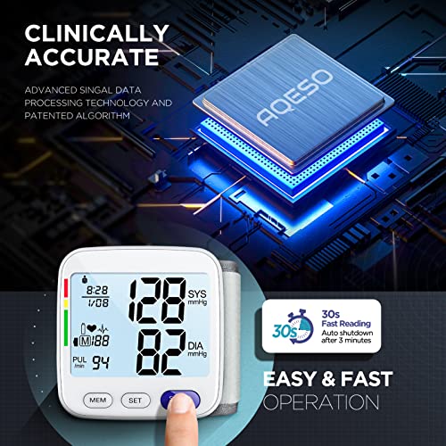 Blood Pressure Monitor Wrist Cuff - Accurate Automatic Digital BP Cuffs Machine for Home Use, XL Wrist 5.3\" - 8.5\", Large LCD w/ Backlit, 2x199 Memory, Irregular Heartbeat Pulse Detector, U62GH White