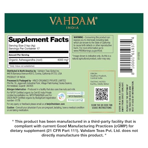 image for VAHDAM, Organic Ashwagandha Powder (2.47oz/70g) Gluten Free, Non GMO, 