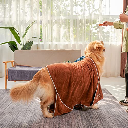 JMQYS Hundehandtuch, super saugfähig, Haustier-Badetuch aus Mikrofaser, Hunde-Trockentuch, Trockentuch, Hundebadzubehör für kleine, mittlere, große Hunde und Katzen (129.5x71.1 cm, braun) Cover