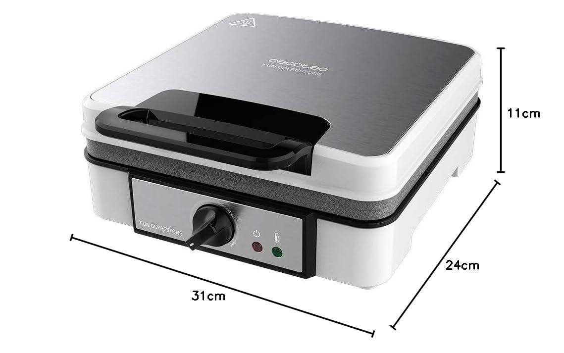 Cecotec Gofrera Eléctrica Fun Gofrestone 4Inox. 1200 W, Acero Inoxidable, 4 Gofres a la vez, Revestimiento antiadherente Rockstone, Temperatura ajustable