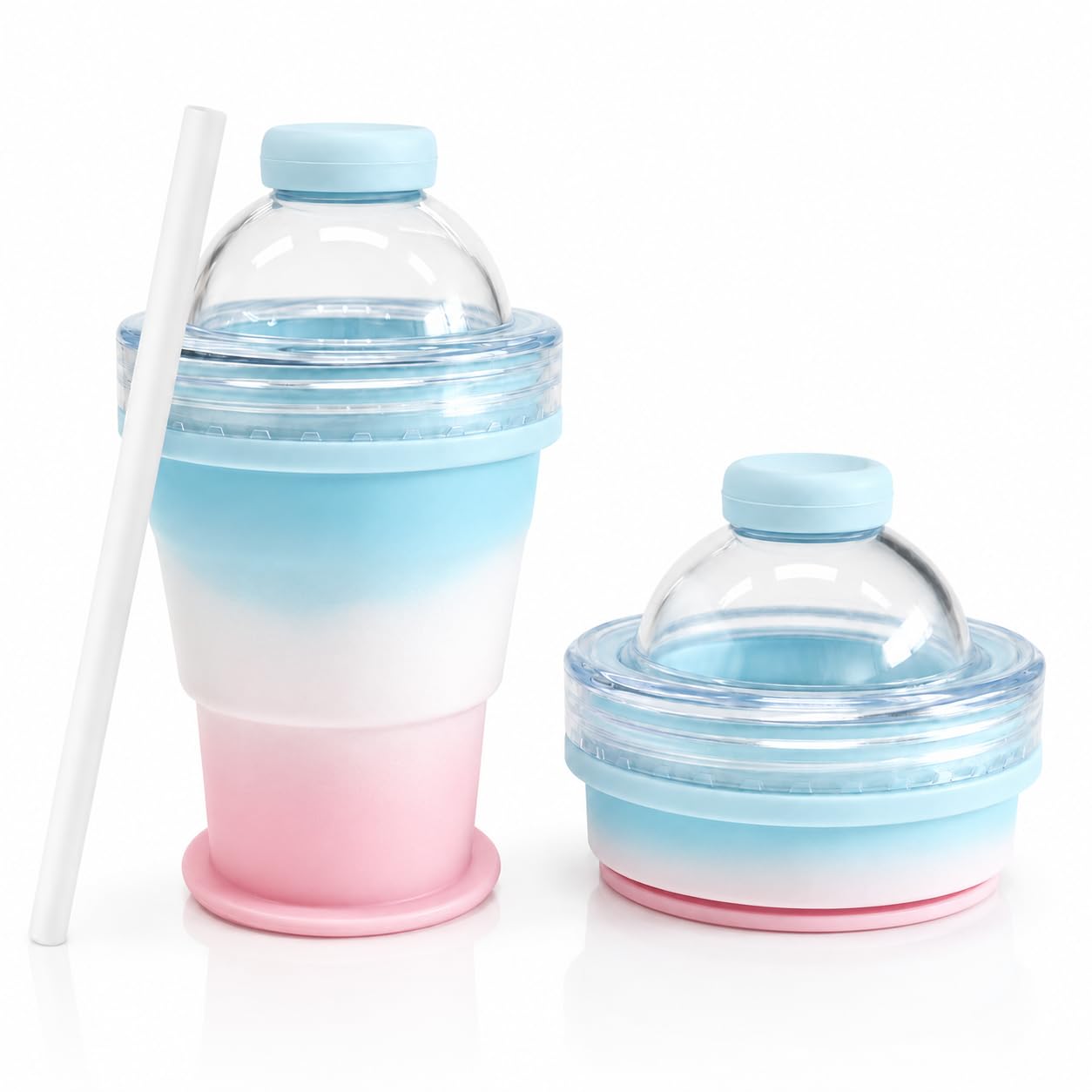 HIKENRI Collapsible Silicone Cup with Straw,Reusable Foldable Travel Cup with Dome Lid,Odour-Free Portable Tumbler for Iced Coffee,Smoothies,Water,Camping,Gym,Office & Travel(Gradient/325ML)