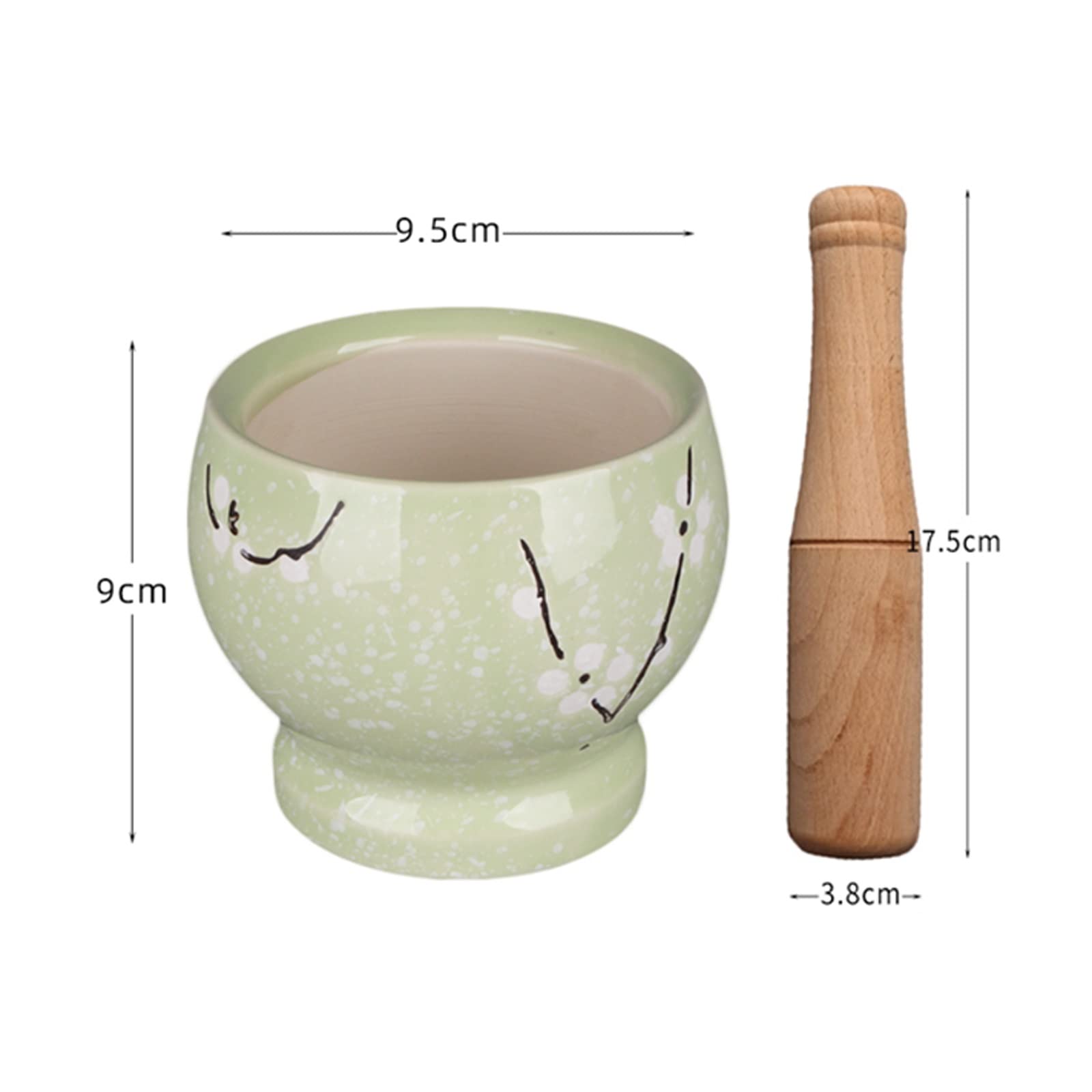 Praktisch Mörser- und Stößel-Set mit Keramikmuster, eleganten weißen Blumenflecken Holzstößel, Gewürzmühle, Kräutermühle, Küchenwerkzeug, 9,4 cm