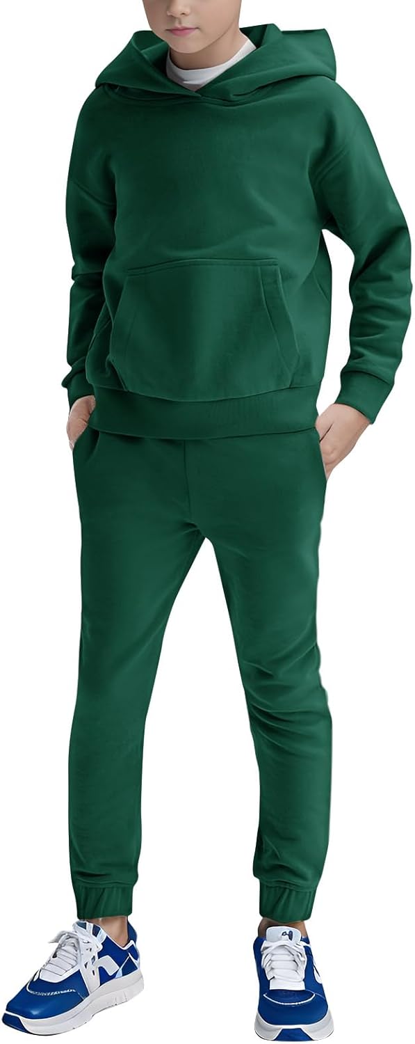 Haloumoning Boys 2 Piece Outfits Sweatsuits Long Sleeve Pullover Hoodie and Sweatpants Tracksuit Set 5-14 Years