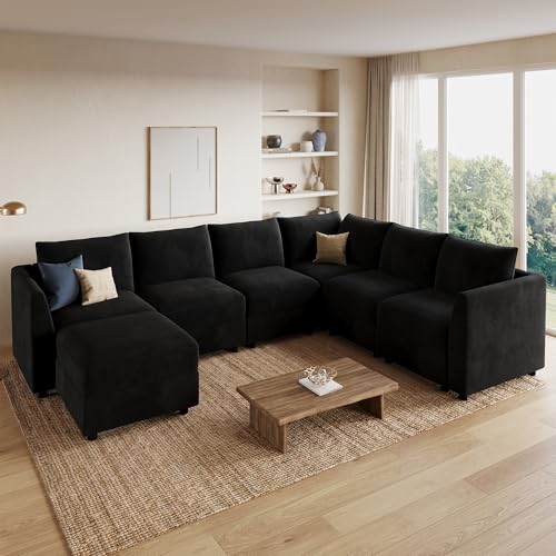 Image of HONBAY Modular Sectional Sofa with Storage U Shape Couch,Black