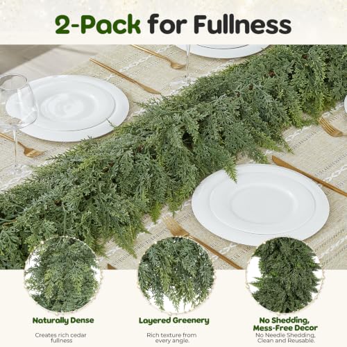 Amazon – 2PCS 6FT Christmas Cedar Garland with 160 Pine Branches, Realistic Faux Garland - image 2