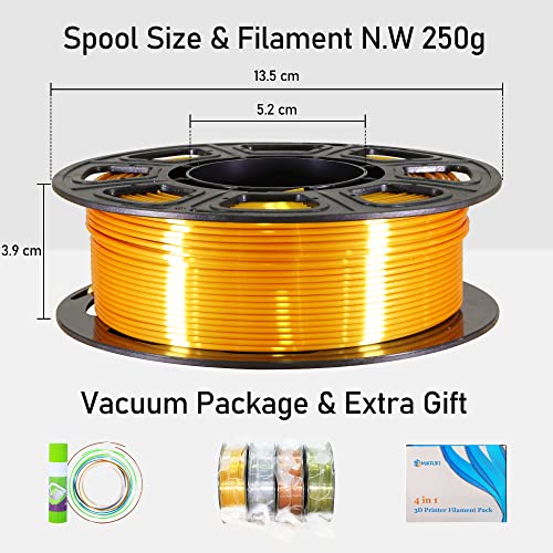 Image of 1.75mm Silk Shiny PLA 4 Metal Colors Bundle Pack: Shiny Metallic Gold /Silver /Copper /Bronze, Each Spool 250g, 4 Spools Packed, Total 1Kg 3D Printing Filament Material with Extra 3D Print Tool by MIKA3D