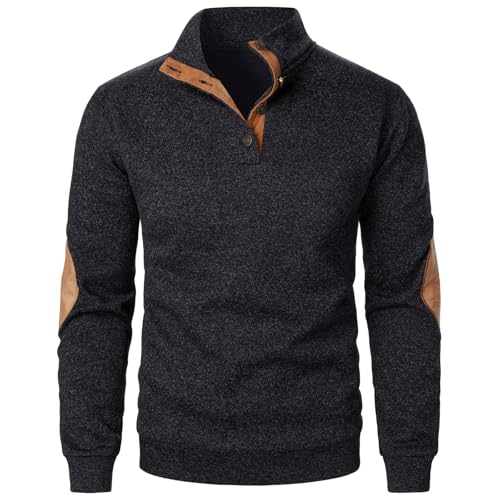 Wankang Men's Fashion Quarter Button Pullover Leisure Jacquard Sweatshirts Stand Collar Pullover Sweaters with Elbow Patches2