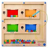 LiKee Strong Magnetic Color & Shape Matching Maze for Toddlers 1 2 3 Years Old, Montessori Wooden Puzzle Motor Skills Activity, Kid Magnet Busy Board Game 1-5 Boy Girl Preschool Learning Travel Gifts