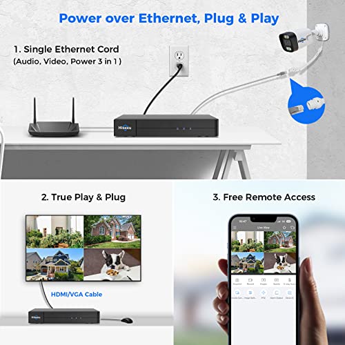 Image of Hiseeu 4K PoE Security Camera System, 8CH NVR 4Pcs 5MP Wired Outdoor IP Cameras, Night Vision, Motion Detection, Waterproof Home Video Surveillance Kit, 1TB HDD for 24 /7 Record