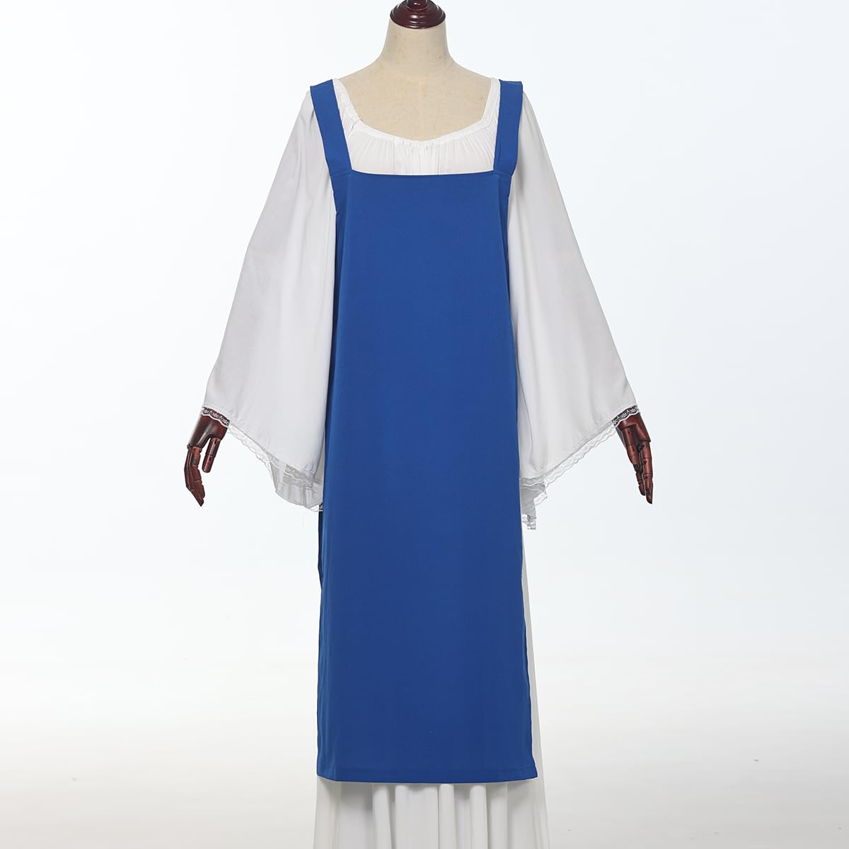 BPURB Women Medieval Viking Strappy Apron Pinafore Pirate Side Lace-Up Over Dress Peasant Costume, Blue - Image 4