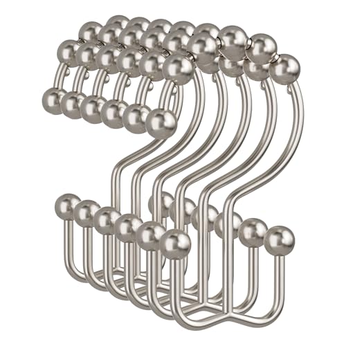 Amazer Shower Curtain Hooks, 12PCS Rust-Resistant Metal Double Shower Curtain Rings for Curtain...