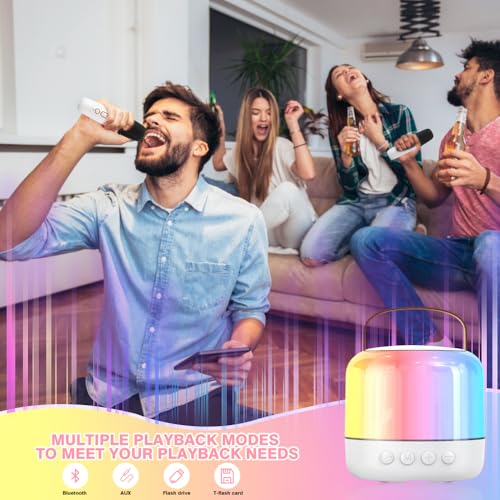 Karaoke Maschine Kinder mit 2 Drahtlosen Mikrofonen, WDKXCN Tragbares Mini Karaoke Maschine, Karaoke Anlage mit 2 Mikrofonen für Heimparty, Geschenke Spielzeug für Mädchen 3-11+ Jahre Alt (Weiß)
