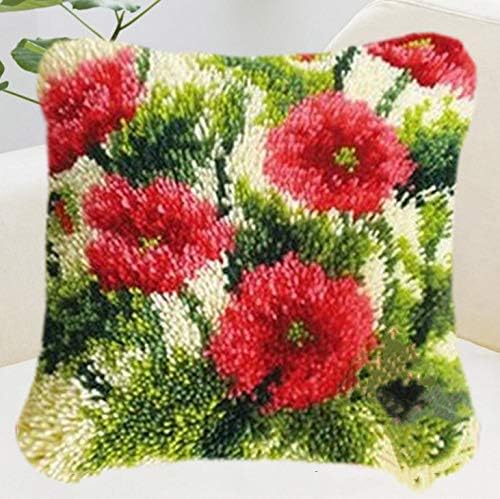 3D Pillow Latch Hook Embroidery Kits DIY Pillow Materials Package Crocheting Rug Yarn Cushion Embroidery Set fit for Beginners Embroidery Kit Pillowcase Cushion (Flower B)