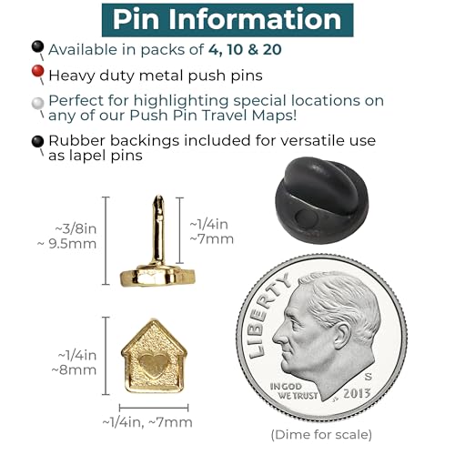 Image of Mini House Push Pins - Gold House Pins - for Cork Board, Maps, or Lapel Pin Use - Designed in USA - Set of 4
