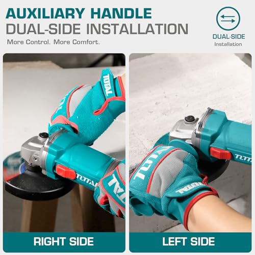 Image of TOTAL Professional Angle Grinder Machine, 900W 125mm /5'' Disc Angle Grinder | 5000-11000 RPM Variable Speed, Copper Winding Motor, M14 Spindle, Lock-On Switch & Side Handle for Cutting and Grinding