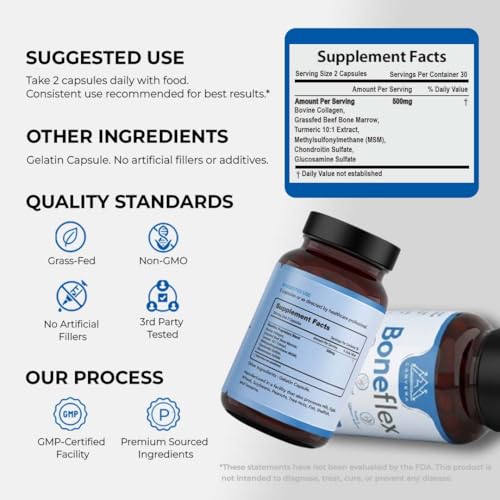 Lonvera Boneflex Glucosamine Chondroitin MSM Turmeric Joint Support Supplement with Grass Fed Bone Marrow and Collagen - Joint Supplements for Men and Women, 60 Capsules - Image 4
