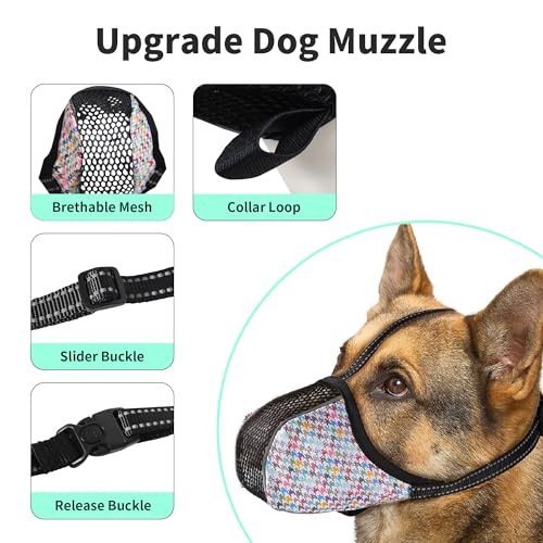 Image of Dog Muzzle for Extra Large Size Dogs to Prevent Biting Chewing Barking Soft Air Mesh Muzzles Reflective Ajustable Full Coverage Dog Mouth Guard Cover for Grooming Scavenging Colour XXL