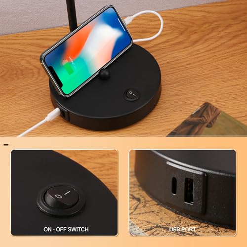 Image of Anxingtools LED Desk Lamp with Dual USB Charging Ports, 100% Metal, 270 Swivel Arms, Soft White Light (3000K), Bedside Reading Lamp, Home Office Lamp (Black)