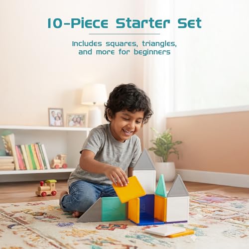 Image of Amazon Brand - Jam & Honey Magnetic Tiles Building Blocks for Kids | 10 Pcs Pro Solid Opaque Set | STEM Learning & Creative Construction Toy | Brain Development & Educational Play | Durable MABS Plastic with Strong Magnets | Ages 3+ Years | Multicolour | Product Dimensions: 17 x 16 x 4 cm