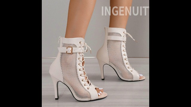 Botas De Baile Latino Para Mujer – Tacón Alto, Gladiador Con Cordones, Punta Abierta Y Suela De Gamuza – Cómodas Y Transpirables Para Salsa, Tango Y Cha-Cha