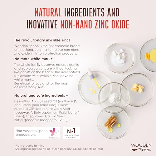 Wooden Spoon Gesichts- und Körper-Sonnenlotion SPF50 für Babys und Erwachsene 150 ml Unsichtbares Zink