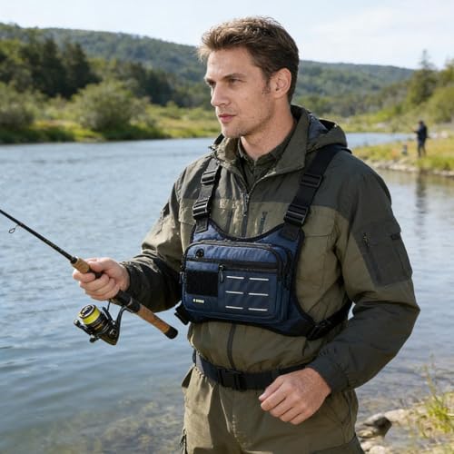 Bolsa de pecho azul para hombre chaleco de senderismo ajustable 2