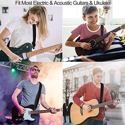 Verstelbare gitaarriem van zacht katoen met 3 vakken voor plectrums, geschikt voor bas-, elektrische en akoestische gitaren, Zwart, 89.5cm-145cm - Image 4