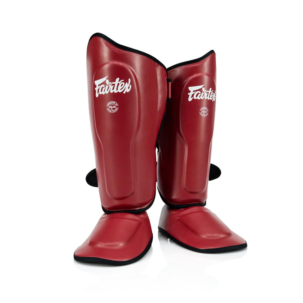 Fairtex SP9 Ultra Ergo Shin Pads | Muay Thai, Kickboxing Shin Guards Made with Syntek Leather (Red, X-Large)
