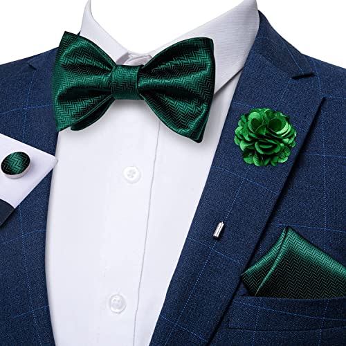 Image of DiBanGu Paisley Bow Ties for Men Silk Self Tied Bowtie and Pocket Square Cufflinks with Lapel Pin for Wedding Party