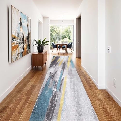 Whnoorher Alfombra Moderna de Pasillo, Antideslizante, Lavable, Suave, Larga y Estrecha, para Interiores, Gris, Azul, Amarillo, 1m, 1,5m, 2m, 2,5m, 3m, 3,5m, 4m, 4,5m, 5m, 6m.(80×500cm)