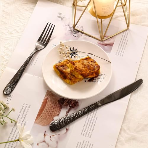 Image of Hammered Matte Black Silverware Set | 5-Piece Premium Stainless Steel Flatware Set | Dishwasher Safe Cutlery Set for Home, Restaurant & Gifting