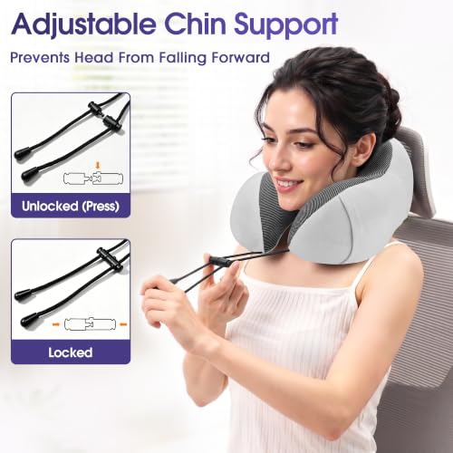 Image of CloudBliss Travel Pillows for Airplane, Memory Foam Neck Pillows for Travel, Compact Neck Pillow for Long Flight, Car & Office, Plane Accessories with Eye Mask, Earplugs, Carry Bag, Black & Light Grey