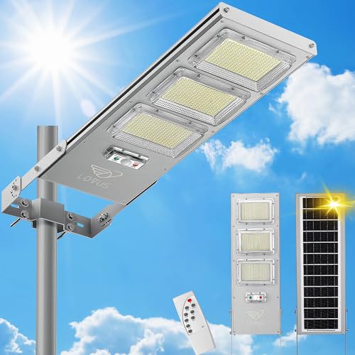 Lovus 1500W Commercial Solar Street Light, Outdoor Solar Flood Light Dusk to Dawn with Remote Control and Motion Sensor for Parking Lot, Highway, Garage, Wall or Pole Mount, ST150-038