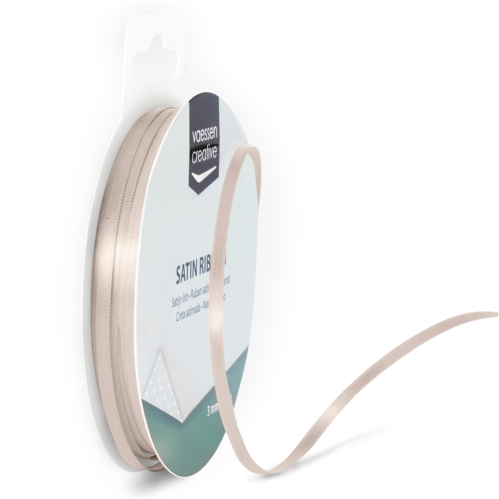 Vaessen Creative Satinband 3mmx10m Beige, Schleifenband, Dekoband, Bänder zum Basteln, Stoffbänder für Hochzeit, Taufe Und Geburtstagsgeschenke