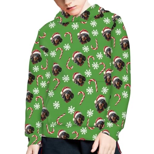 Pinupub Kids Christmas Pullover Hoodies Classic Green Long Sleeve Xmas Graphic Hoodie With Pocket4