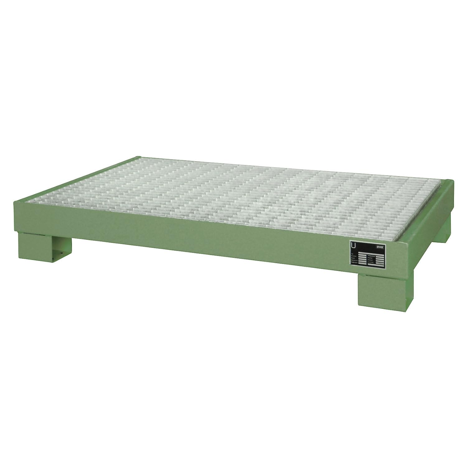 Bauer | Stahl-Auffangwanne | LxBxH 800 x 1300 x 205 mm | lackiert Grün RAL 6011 | mit Gitterrost