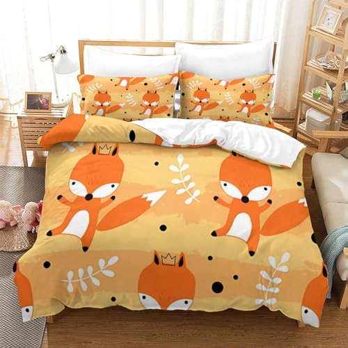 Housses de couettes imprimé 3D renard couronne microfibre double