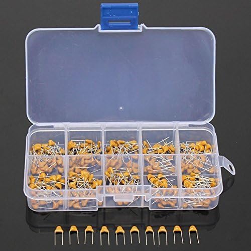 DollaTek 500PCS 10 Values 0.1uF to 10uF (104~106 each 50pcs) Multilayer Monolithic Ceramic Capacitor Set Assortment Kit + Plastic Box