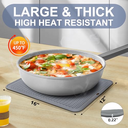 Image of Walfos Large Silicone Trivet 16x12 Inch, Hot Pads for Kitchen, Heat Resistant Pot Holders Trivets for Hot Dishes, Hot Pots and Pans, Quartz Countertops, Gray, 2 Pack