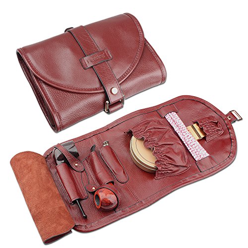 firedog Pipe Tobacco Pouch, Travel Genuine Leather Somking Tobacco Pipe Bag Case for 2 Pipes Accessories