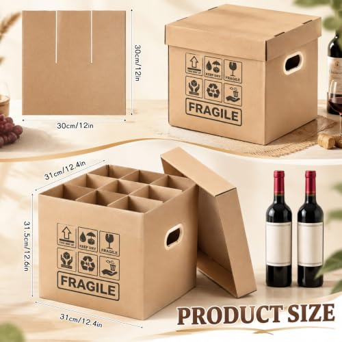 Image of 6 Pack 5-ply Wine Glass Moving Boxes with Fragile Label Holds 9 Stemware | 12 x 12 Inch Glassware Packing Boxes with Lids and Handles, Heavy Duty for Champagne Glasses Wine Glassware Crystal
